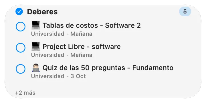 Widget de deberes de Kiwu en el escritorio de macOS